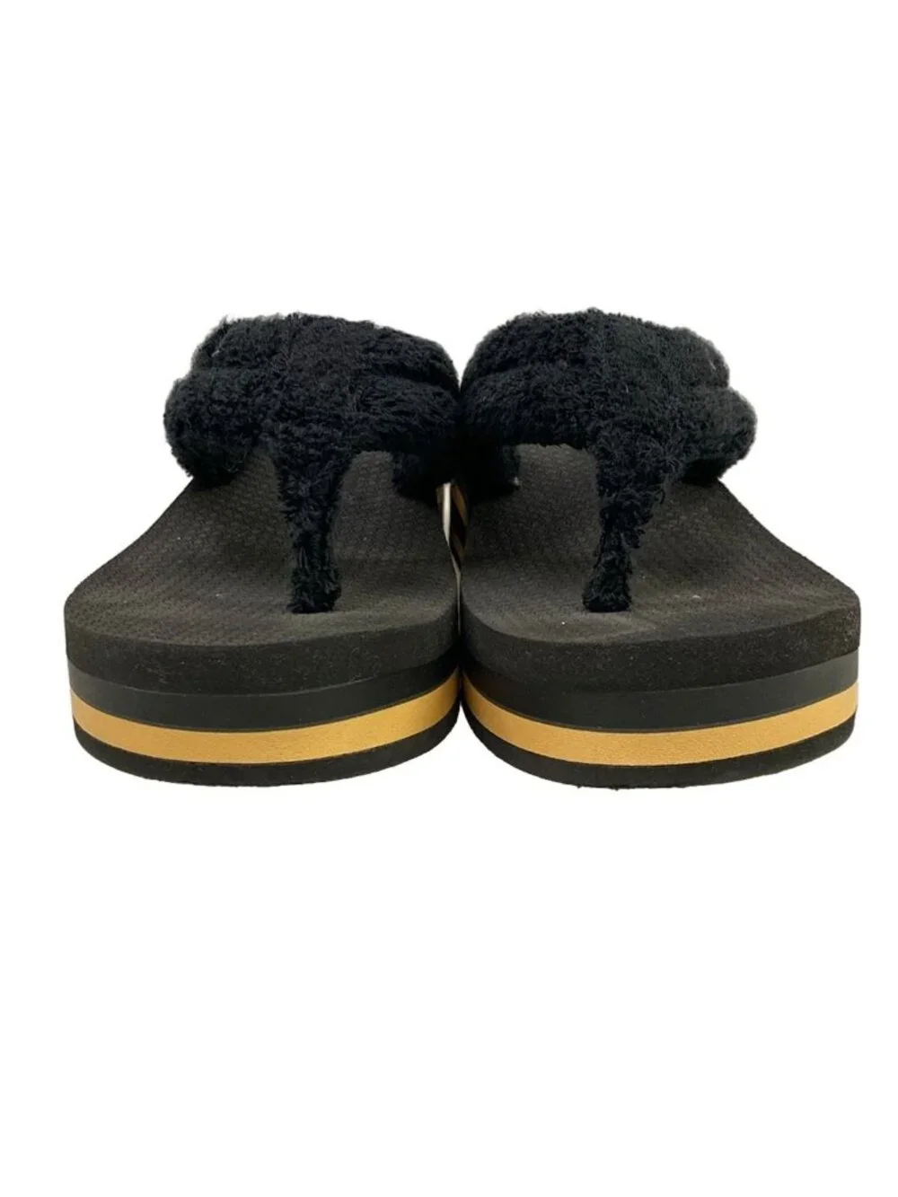 Chanel Beach Sandals Black Light Brown CC Logo Border Wedge Cotton